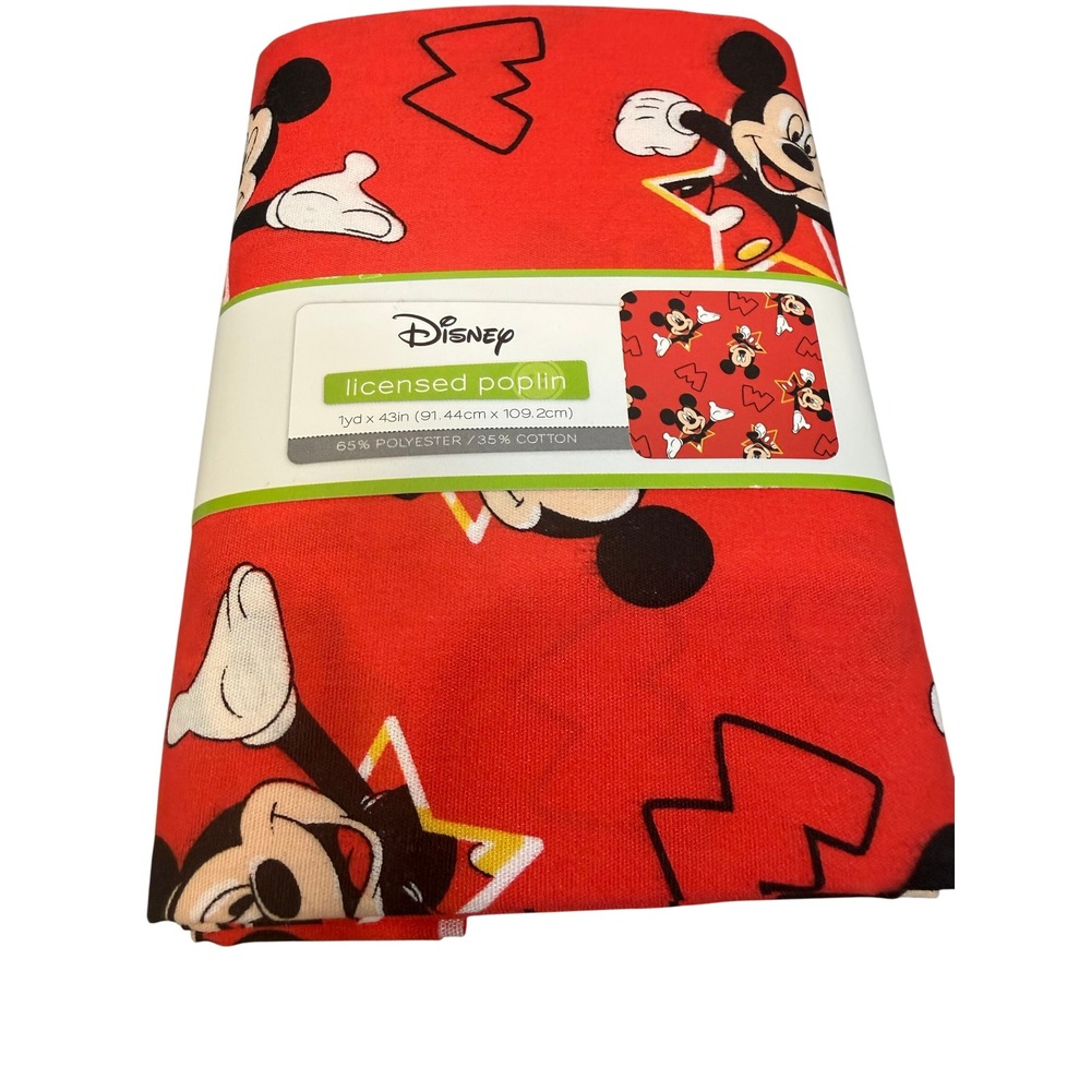 Disney Mickey Mouse Stars Fabric Red New Poplin 1 Yard Cotton Blend 43" Wide - Picture 7 of 8